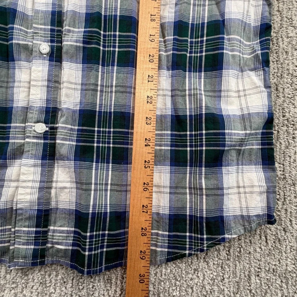 NEW Banana Republic Button Down Shirt Mens L Green Navy Plaid Slim Fit Untucked